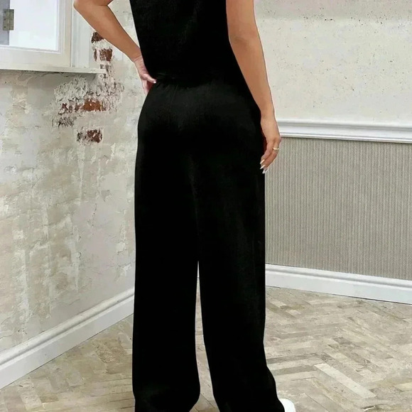 Black Casual Women's Spring/Summer Knit Loose Fit Leisure Suit - Picture 2 of 4